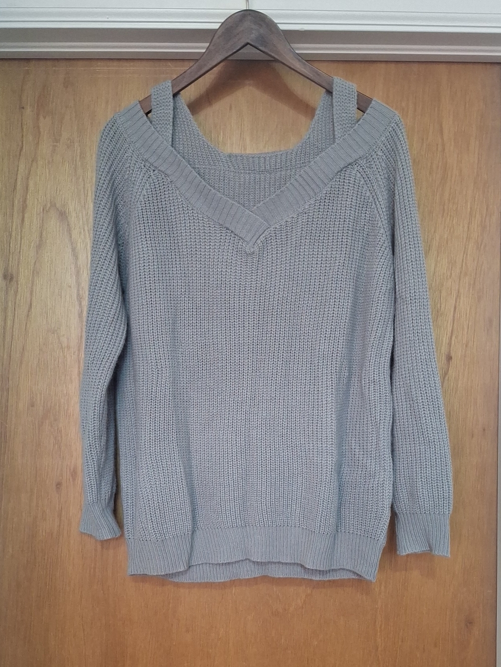 Grey V-Neck Strap Detail Women's Sweater